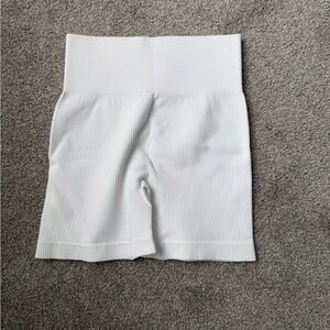 White Ribbed Women's Biker Shorts